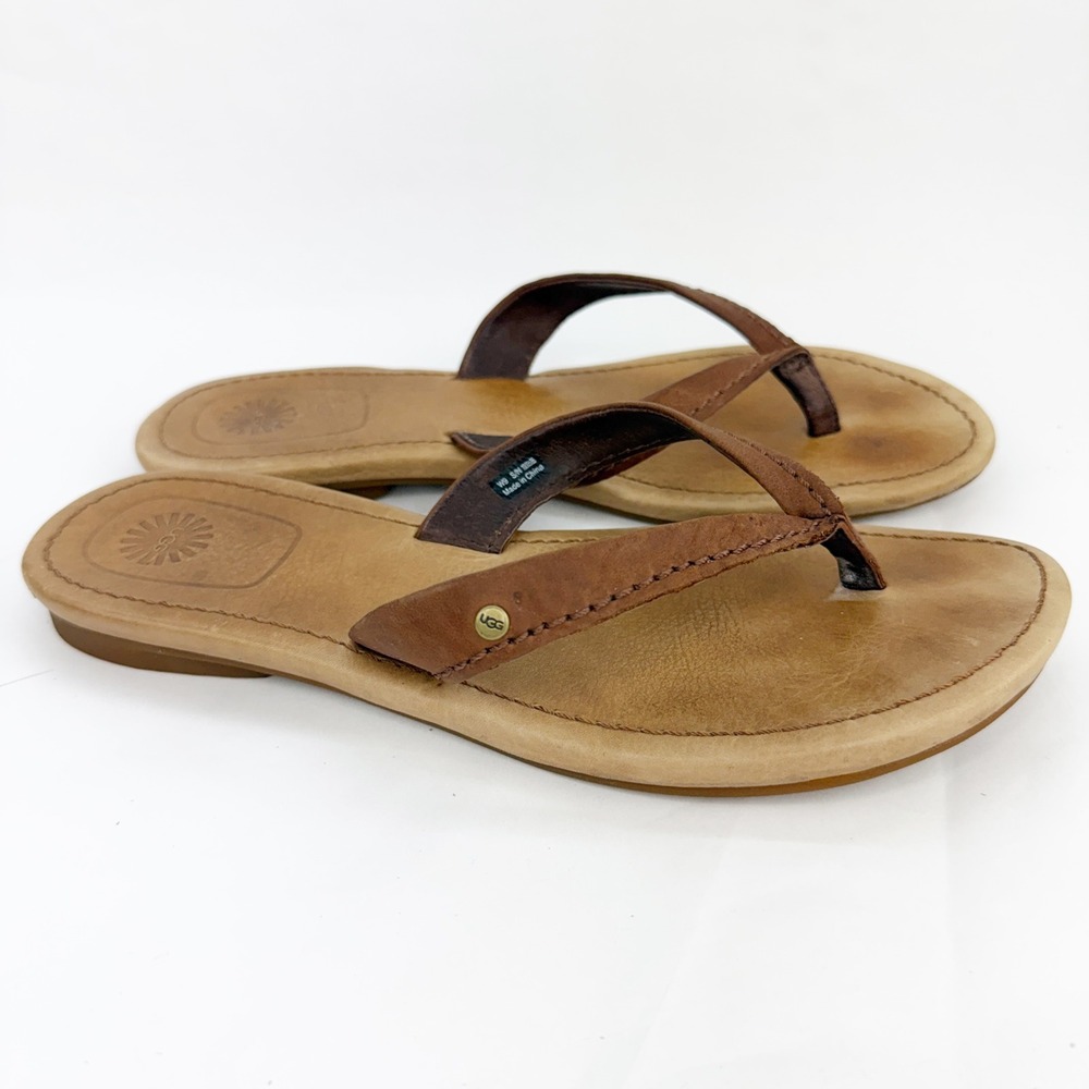 UGG Tuolumne Leather Flip Flop Sandals Tan Brown Thong  Womens 9 - Picture 2 of 8
